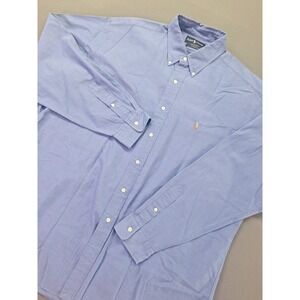 Polo Ralph Lauren Shirt Mens XL 17-36 Blue Yarmouth Oxford Button Up Flesh Pony